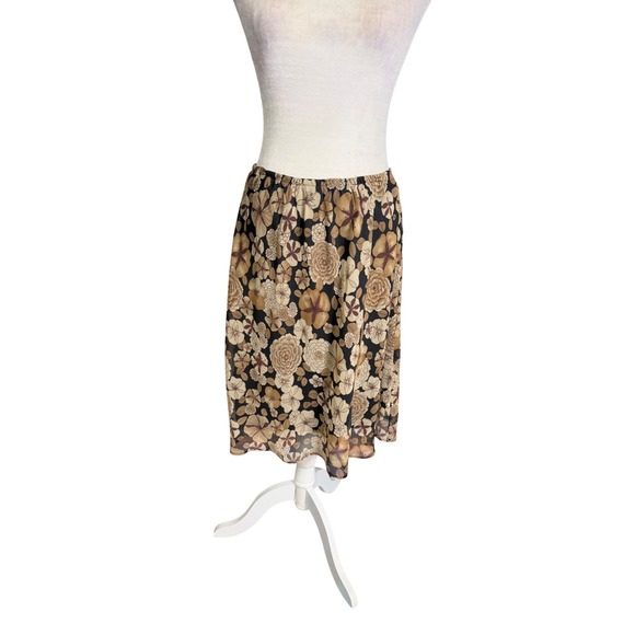 Dresses & Skirts - Y2K Style Floral Midi Skirt Sheer Overlay Brown Black Boho Whimsy Goth